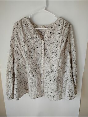 a.n.a Cream Blouse with Black and Navy Floral Dots